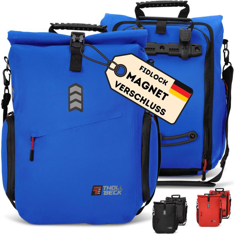 THOLLBECK Impuls 3 in 1 Fahrradtasche & Fahrradrucksack mit MAGNETVERSCHLUSS (23-27l) - wasserdicht für Gepäckträger bei Fahrrad & E Bike -Mountainbike Rucksack Herren & Damen mit Laptopfach (Blau) von Generisch