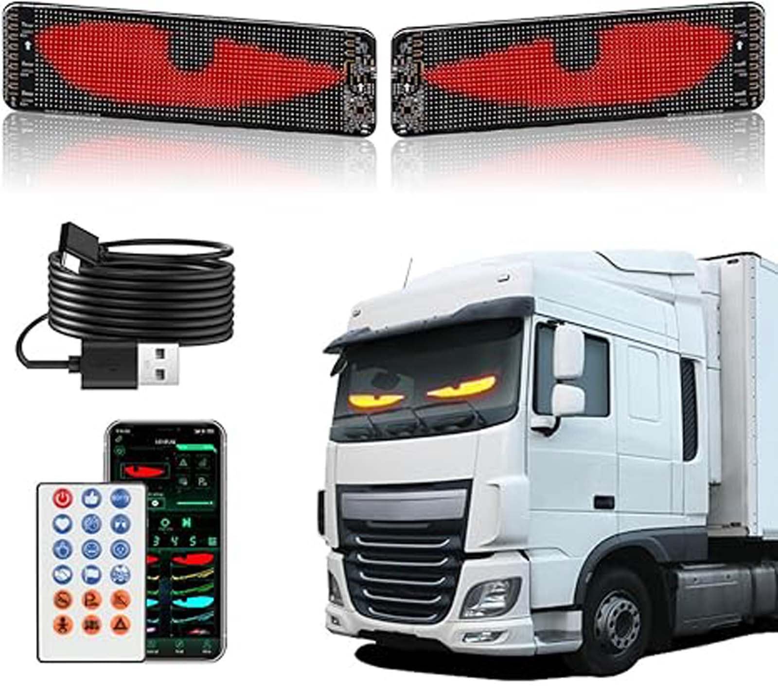 Teufelsaugen Led LKW und Auto, Led Augen Für Auto, Devil Eyes LKW, Programmierbare Flexible Soft Screen, Dynamische Autoaugenlicht, Auto-LED-Display für Autofenster (180x70mm) von Generisch