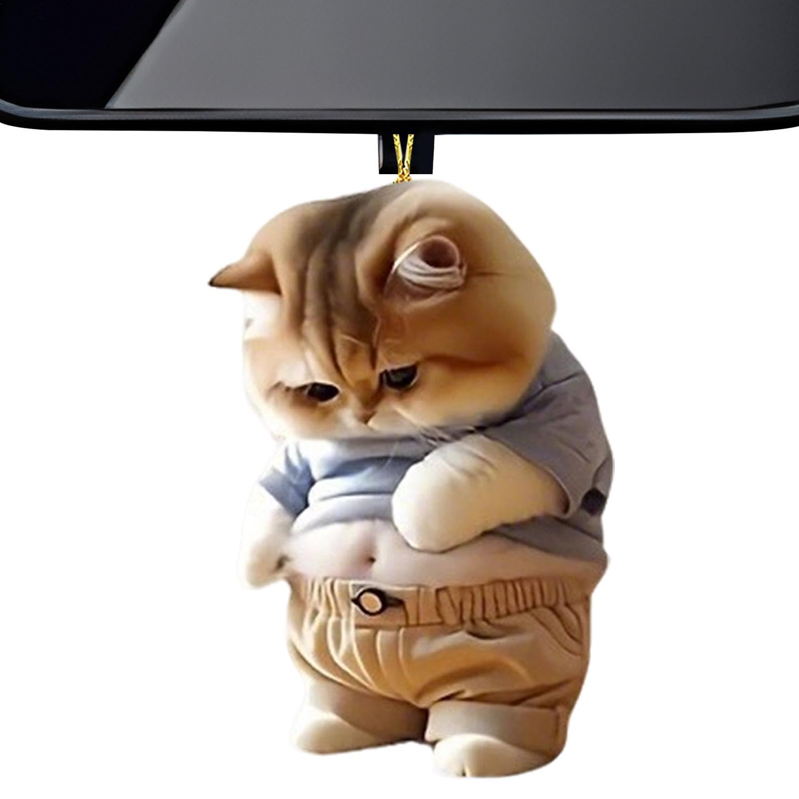 Tierauto Charme, Tierwagenverzierung - Neuheit Fat Cat Dog Car Hangable Accessoires,Fat-Bauch-Tierzauber für Rückspiegel, Auto-Innenzubehör, 2D-Acrylhangabwehrdekorationen von Generisch