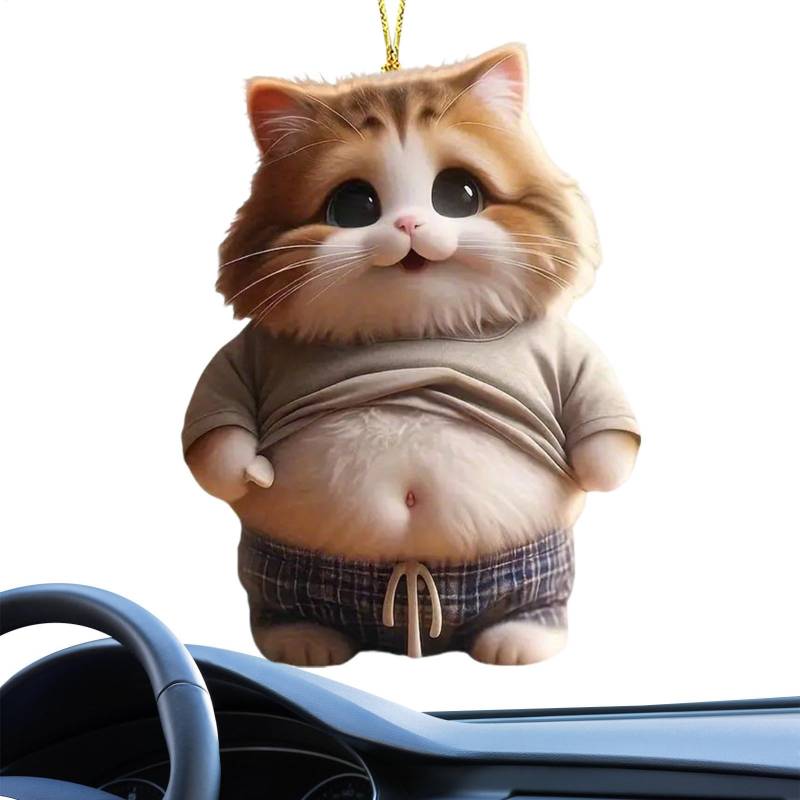 Tierwagen Anhänger, lustige Tierwagenverzierung, Hangable Fat Cat Dog Ornament für Auto, Fahrzeug Rückspiegelspiegel Charme, Auto-Innen-Styling-Zubehör 2d Acryl Funny Fat-Belly Animal Decor von Generisch