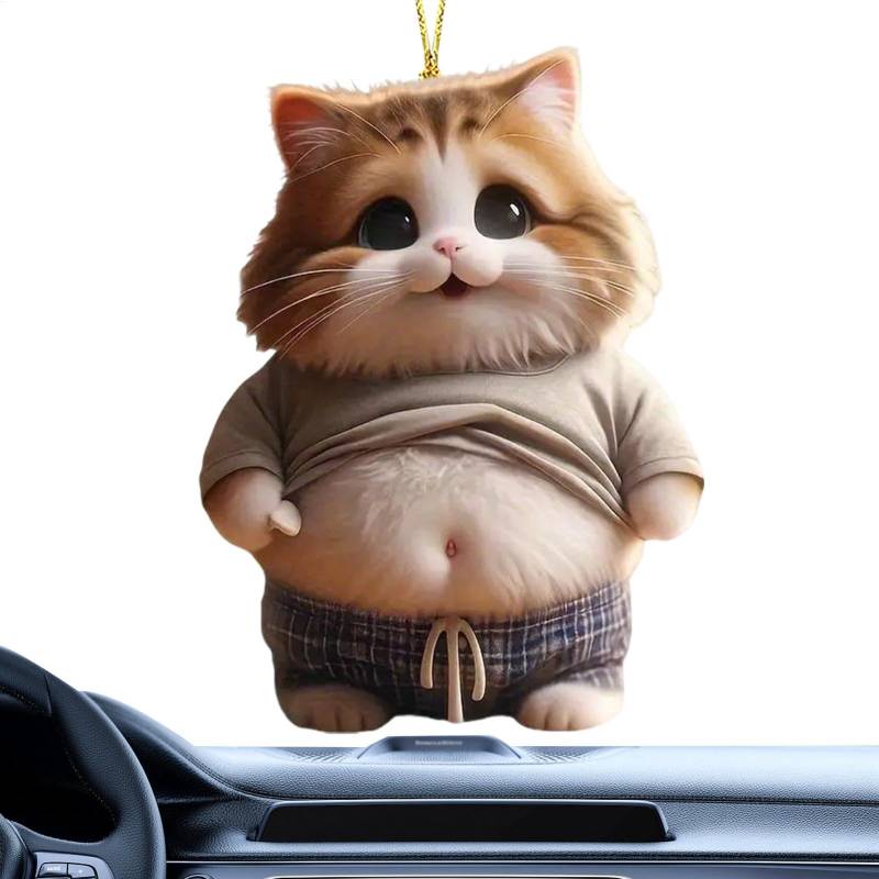 Tierwagenverzierung, Auto Tierverzierungen - Fahrzeug Hangable Ornament Fat Cat Dog | Fahrzeug Rückspiegelspiegel Charme, Auto-Innen-Styling-Zubehör 2d Acryl Funny Fat-Belly Animal Decor von Generisch