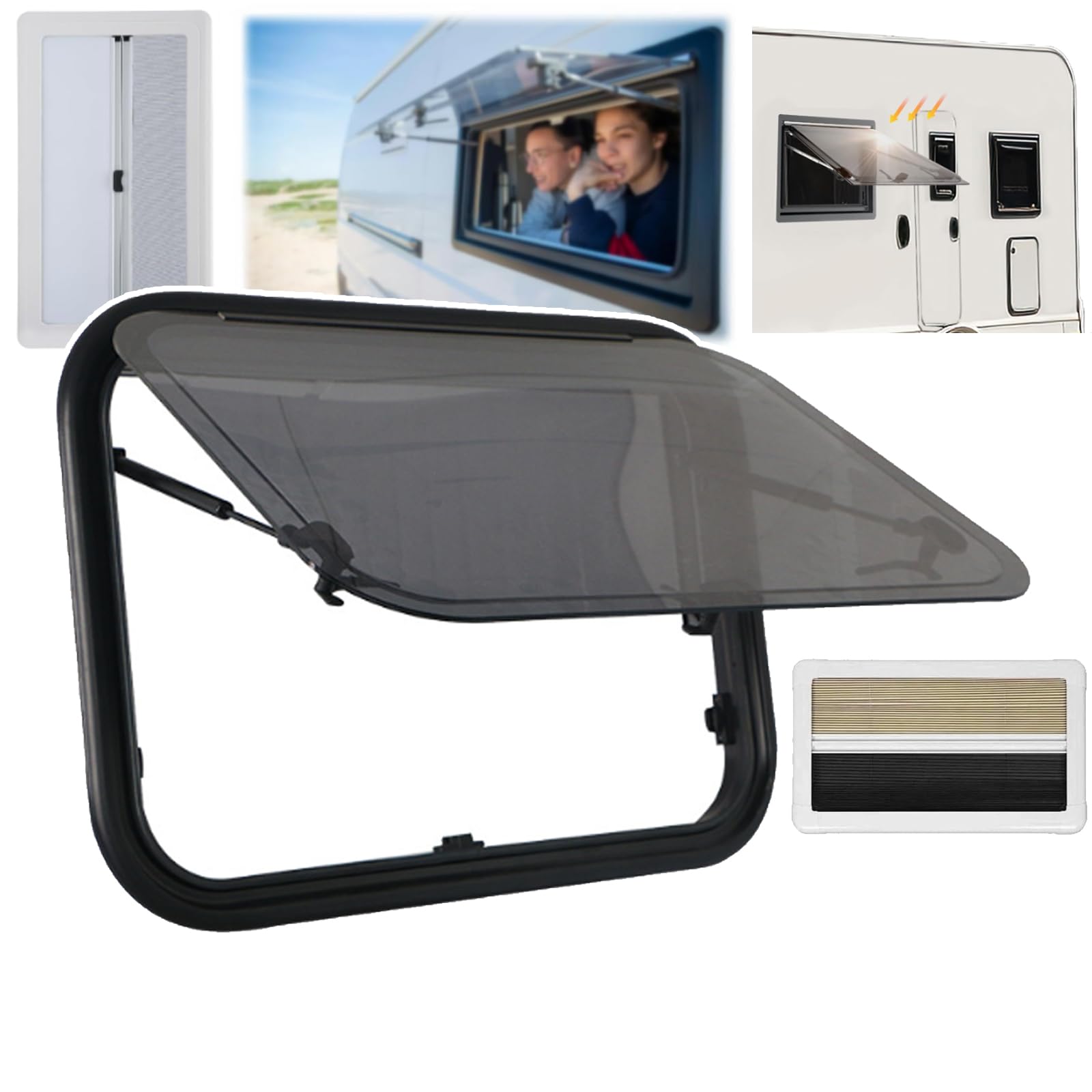 Universal Campervan Fenster - Push-Pull Öffnung, Sichtschutz & Verdunkelungsrollo, Einstellbarer Winkel 65°, Wandstärke, Ideal für Wohnmobile & Wohnwagen von Generisch