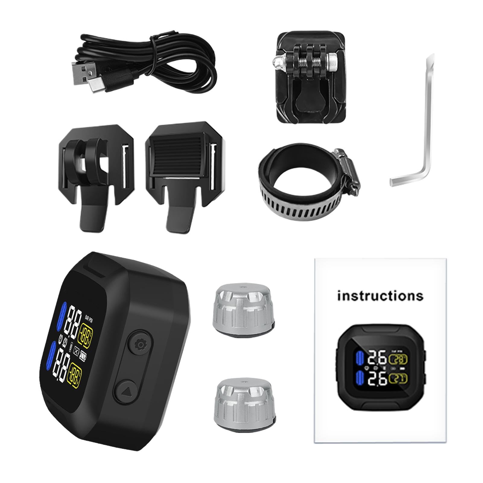 Verbesserter TPMS-Reifen – 4 x 2,5 x 5 cm Solar USB wiederaufladbares TPMS | intelligenter Roller TPMS zur Überwachung von Reifen | Intelligenter Roller-Druck TPMS zur Überwachung von Reifendruck und von Generisch