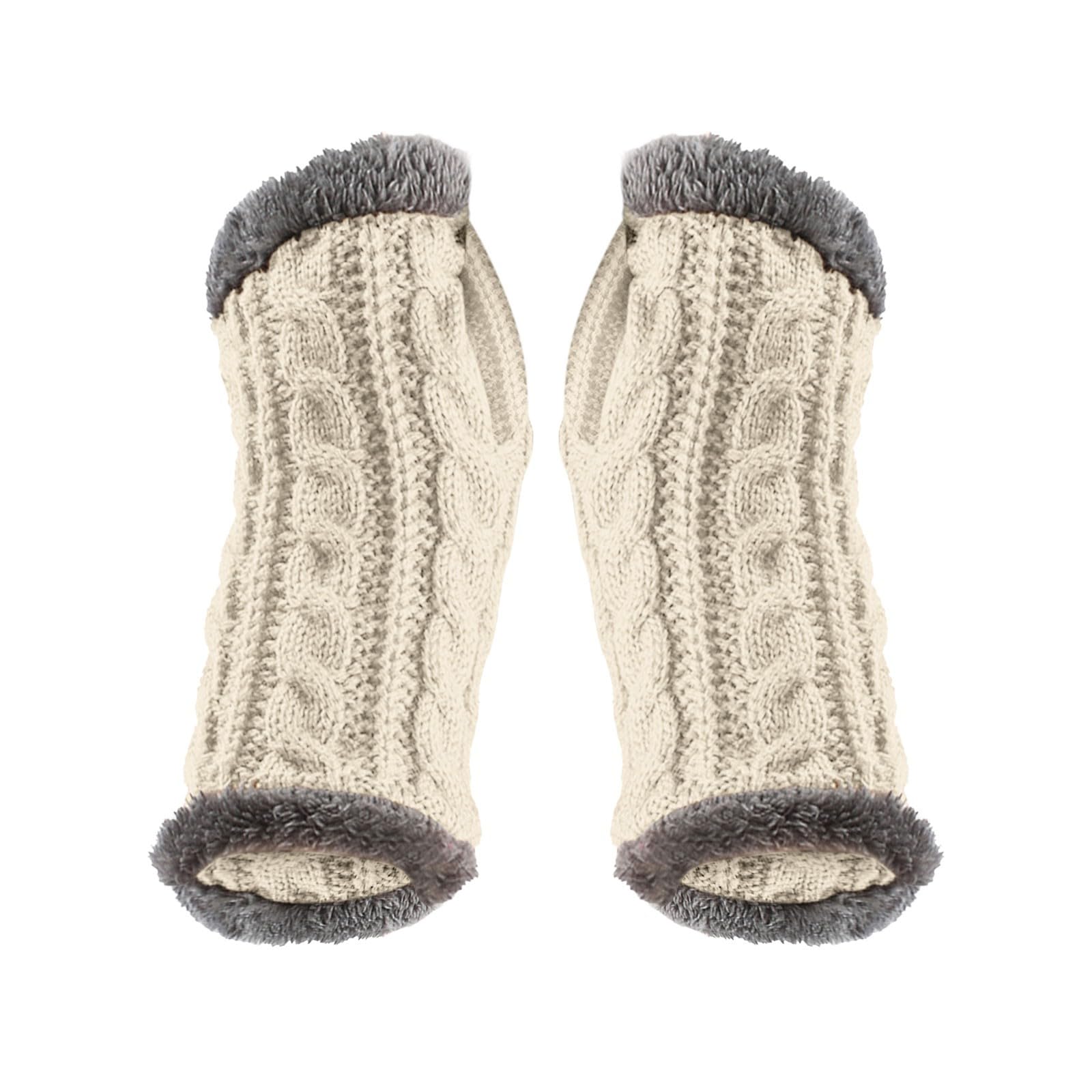 Verdickte Plüschhandschuhe und Winter warme Figurärmel gestrickte Wollhandschuhe Schal Winter Damen (Beige, One Size) von Generisch