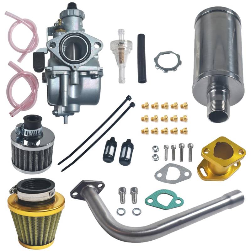 Vergaser-Kit VM22 Vergaser für mit für Ansaugkrümmer, Auspuff für Rohrschalldämpfer-Set für Predator 212 cc GX160 GX200 6,5 PS Go Kart 196 cc CT200U KT196(Gelb) von Generisch