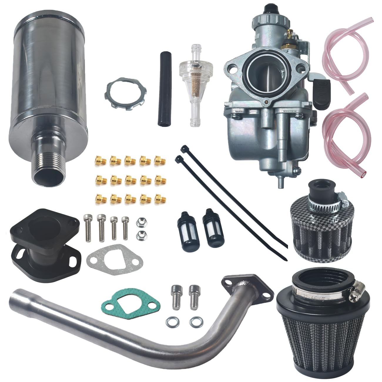 Vergaser-Kit VM22 Vergaser für mit für Ansaugkrümmer, Auspuff für Rohrschalldämpfer-Set für Predator 212 cc GX160 GX200 6,5 PS Go Kart 196 cc CT200U KT196(Schwarz) von Generisch