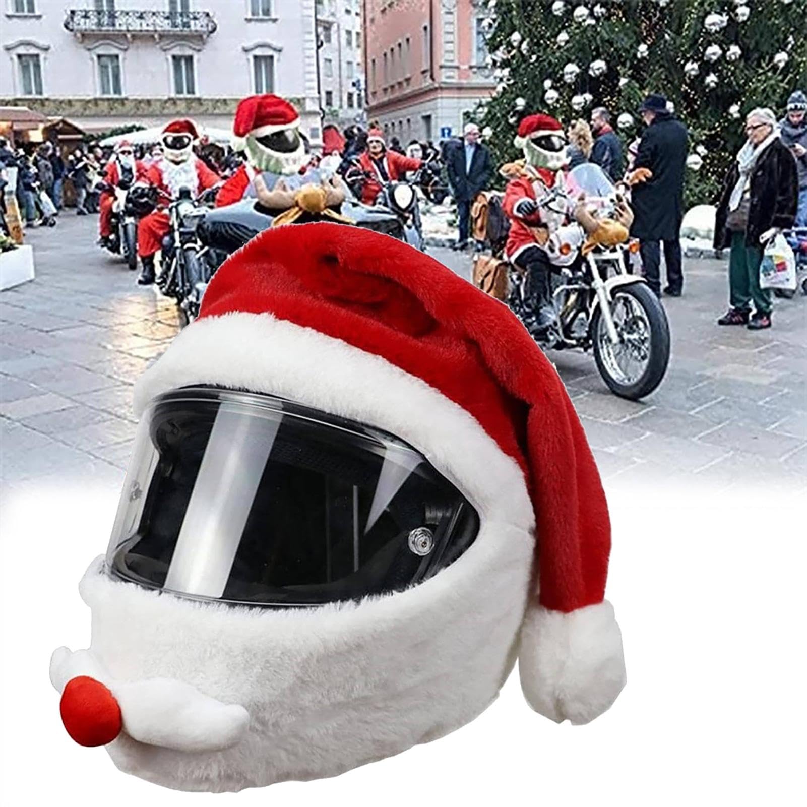 Weihnachtsmütze, Motorradhelm-Überzug, Plüsch-Helmüberzug, Weihnachtsmann-Helmüberzug, lustiger Integralhelm-Überzug für Motorradhelme, Dekoration von Generisch