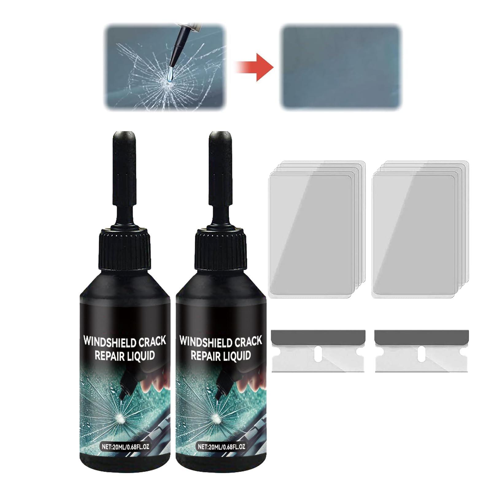 Windschutzscheibe Reparaturset, 2025 Neu Chipped Windshield Repair Kit, Cracks Gone Glass Repair Kit, Glas Reparatur Set, Glasreparaturflüssigkeit für Reparatur Kratzern Rissen (2PCS) von Generisch