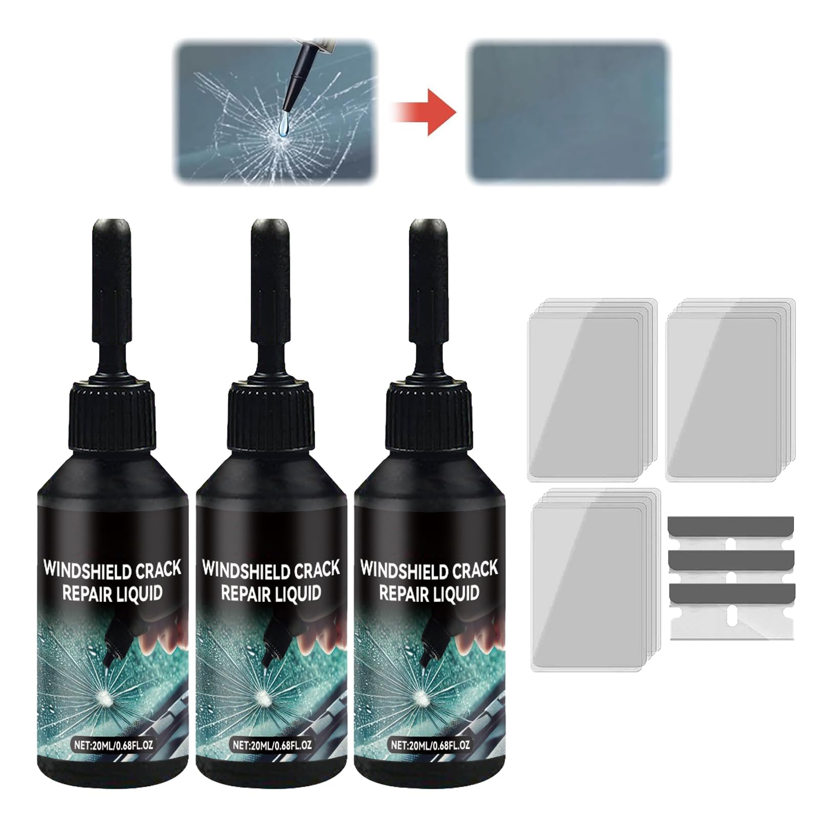 Windschutzscheibe Reparaturset, 2025 Neu Chipped Windshield Repair Kit, Cracks Gone Glass Repair Kit, Glas Reparatur Set, Glasreparaturflüssigkeit für Reparatur Kratzern Rissen (3PCS) von Generisch