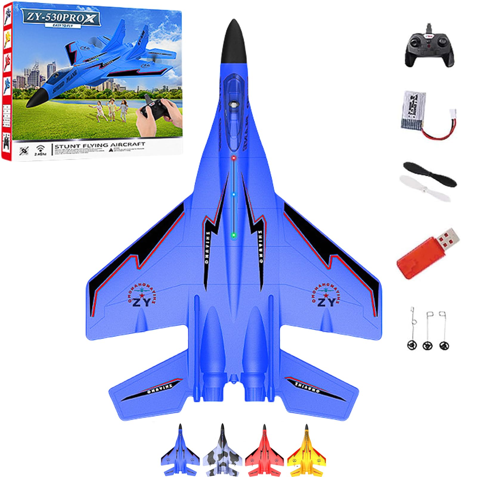 Wonstorex Rc Plane, 2.4ghz Rc Remote Control Fighter Model Toy, ZY-530 Prox Airplane Glider Plane Drone, Wonstorex 360° Remote Control Fighter Jet with Lights and Automatic Balance Gyro (blue) von Generisch