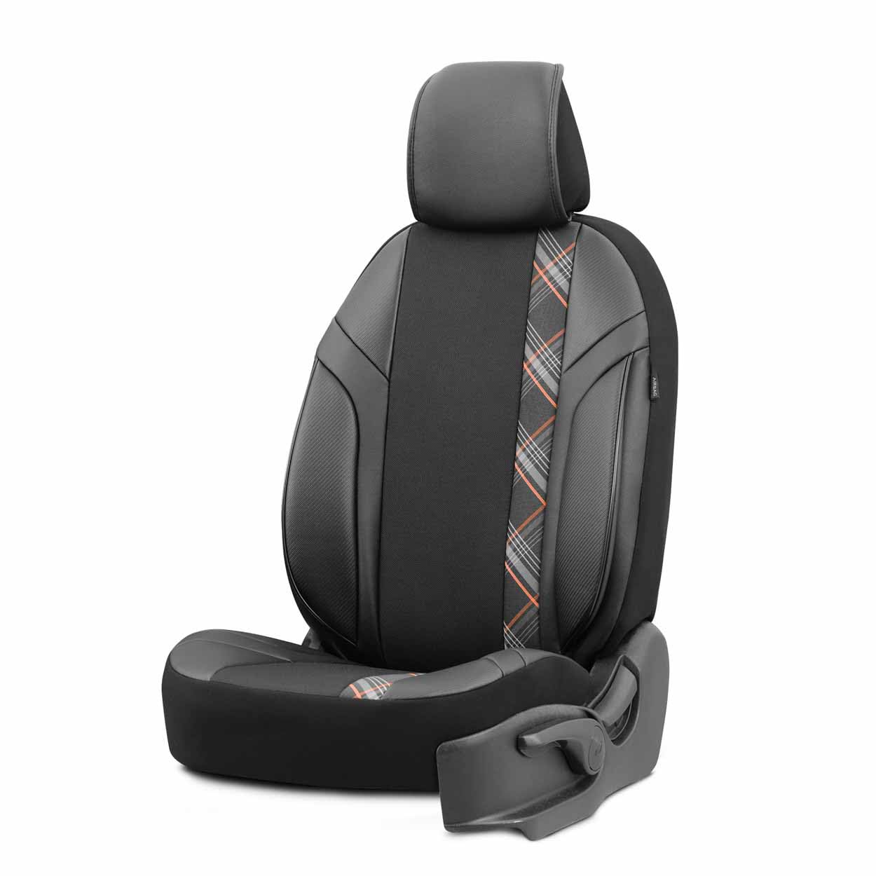 Xkeribom Auto Sitzbezug Sitschoner Schonbezug Universal Leder Stoff Komfortabel Schwarz Orange Streifen XAPLOT86745-L3 von Generisch