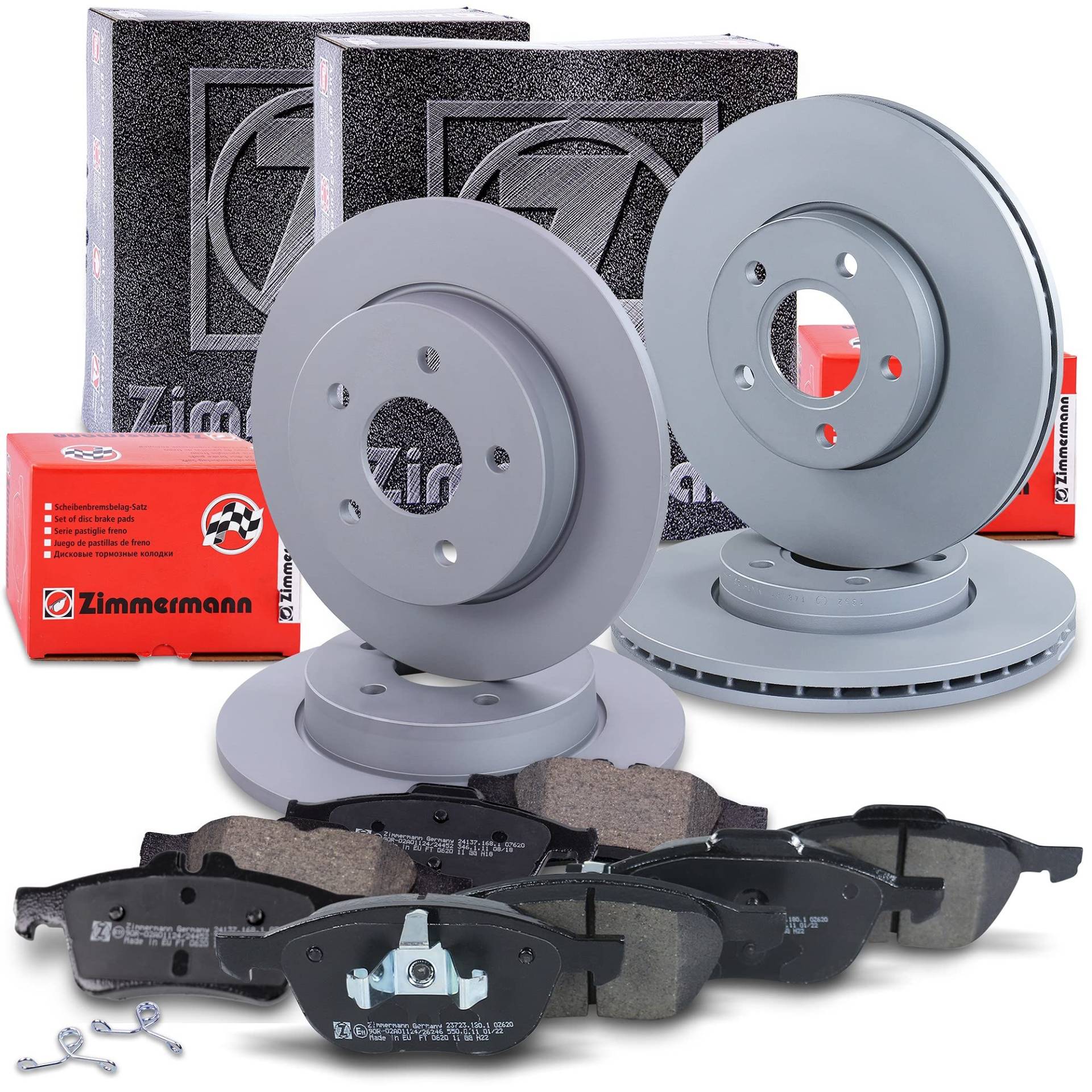 ZIMMERMANN Bremsenset inkl Bremsscheiben Vorne Belüftet Ø 278 mm + Hinten Voll Ø 265 mm und Bremsbeläge Vorne und Hinten Kompatibel mit FORD C-MAX (DM2), FOCUS C-MAX (DM2), FOCUS Mk2, DS) von Generisch