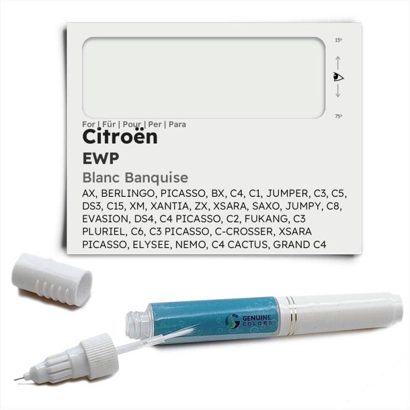 Genuine Colors Lackstift BLANC BANQUISE EWP für Citroën Weiß AX BERLINGO PICASSO BX C4 C1 JUMPER C3 C5 DS3 C15 XM XANTIA ZX XSARA SAXO JUMPY C8 EVASION DS4 C2 FUKANG PLURIEL C6 C-CROSSER ELYSEE NEMO C von Genuine Colors