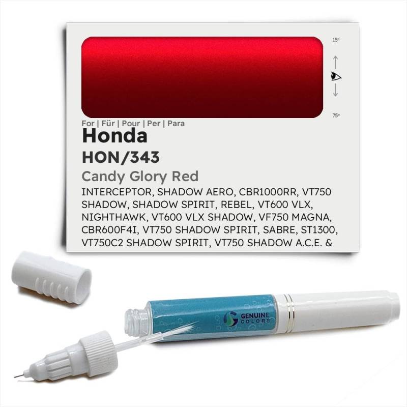 Genuine Colors Lackstift CANDY GLORY RED HON 343 für Honda Rot INTERCEPTOR SHADOW AERO CBR1000RR VT750 SPIRIT REBEL VT600 VLX NIGHTHAWK VF750 MAGNA CBR600F4I SABRE ST1300 VT750C2 A.C.E. & DELUXE 250 P von Genuine Colors