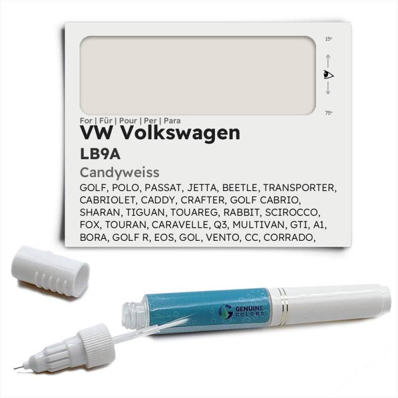 Genuine Colors Lackstift CANDYWEISS LB9A für VW Volkswagen Silber GOLF POLO PASSAT JETTA BEETLE TRANSPORTER CABRIOLET CADDY CRAFTER CABRIO SHARAN TIGUAN TOUAREG RABBIT SCIROCCO FOX TOURAN CARAVELLE Q3 von Genuine Colors