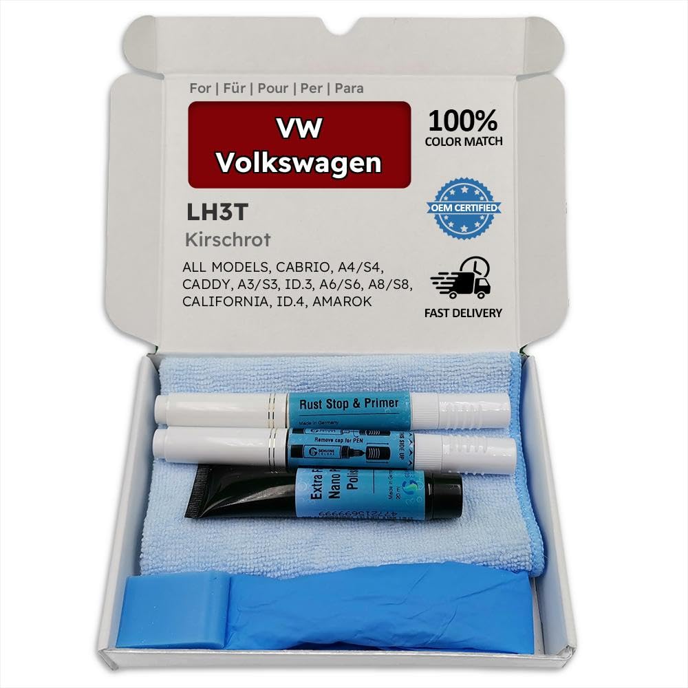 Genuine Colors Lackstift KIRSCHROT LH3T für VW Volkswagen Rot Cabrio A4 S4 Caddy A3 S3 ID.3 A6 S6 A8 S8 California ID.4 AMAROK von Genuine Colors