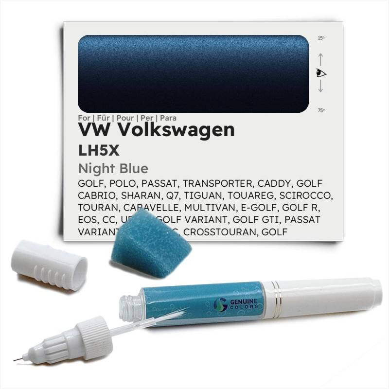 Genuine Colors Lackstift Night Blue LH5X für VW Volkswagen Blau Golf Polo Passat Transporter Caddy Cabrio Sharan Q7 TIGUAN Touareg Scirocco TOURAN CARAVELLE MULTIVAN E-Golf R EOS CC UP T5 Variant GTI von Genuine Colors