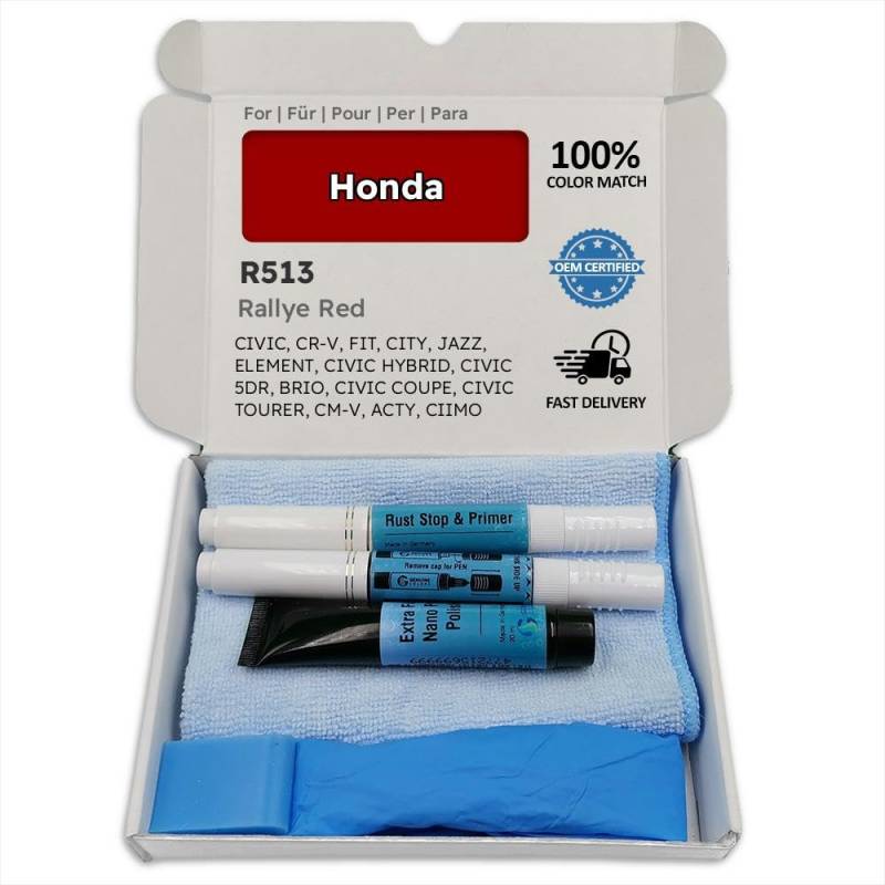 Genuine Colors Lackstift Rallye RED R513 für Honda Rot Civic CR-V FIT City Jazz Element HYBRID 5DR BRIO Coupe Tourer cm-V Acty CIIMO von Genuine Colors