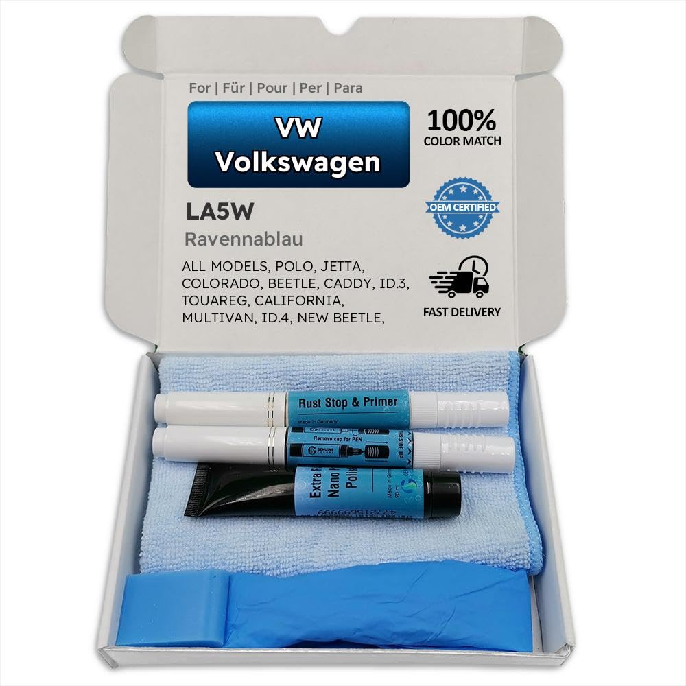 Genuine Colors Lackstift RAVENNABLAU LA5W für VW Volkswagen Blau Polo Jetta Colorado Beetle Caddy ID.3 Touareg California MULTIVAN ID.4 New Bora T5 Lupo AMAROK Taxi Tramper CROSSPOLO Fun von Genuine Colors