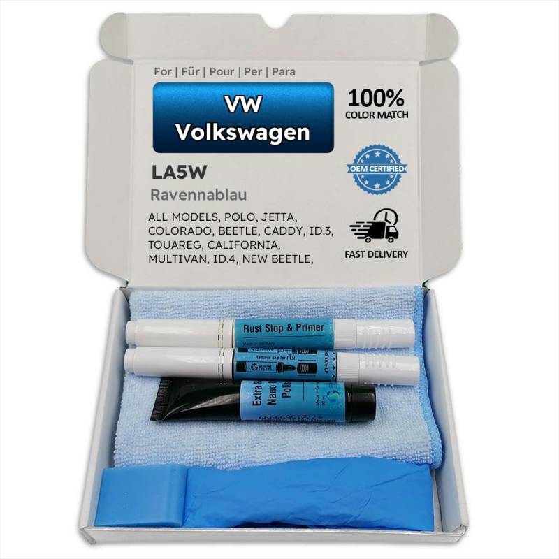 Genuine Colors Lackstift RAVENNABLAU LA5W für VW Volkswagen Blau Polo Jetta Colorado Beetle Caddy ID.3 Touareg California MULTIVAN ID.4 New Bora T5 Lupo AMAROK Taxi Tramper CROSSPOLO Fun von Genuine Colors