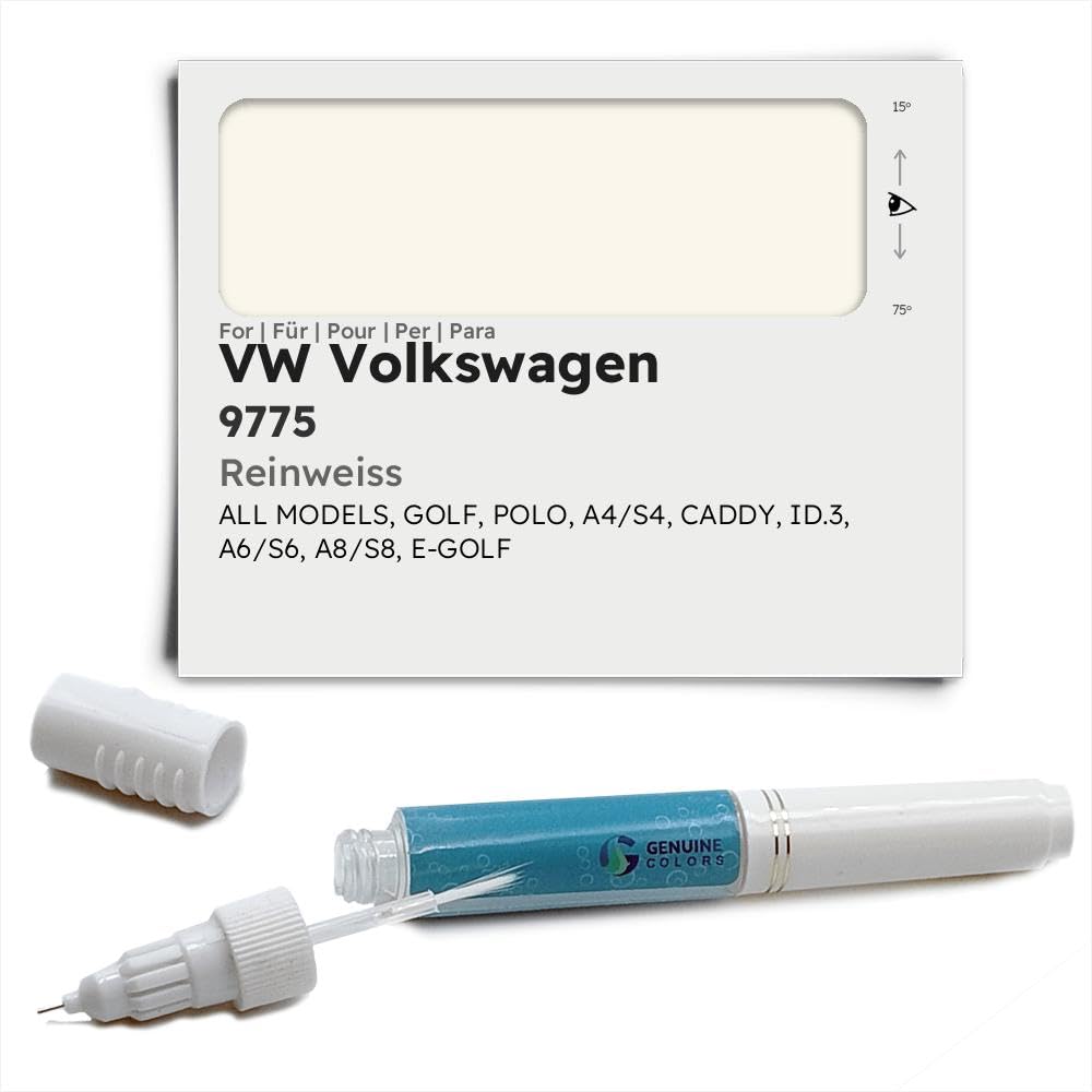 Genuine Colors Lackstift REINWEISS 9775 für VW Volkswagen Weiß Golf Polo A4 S4 Caddy ID.3 A6 S6 A8 S8 E-Golf von Genuine Colors