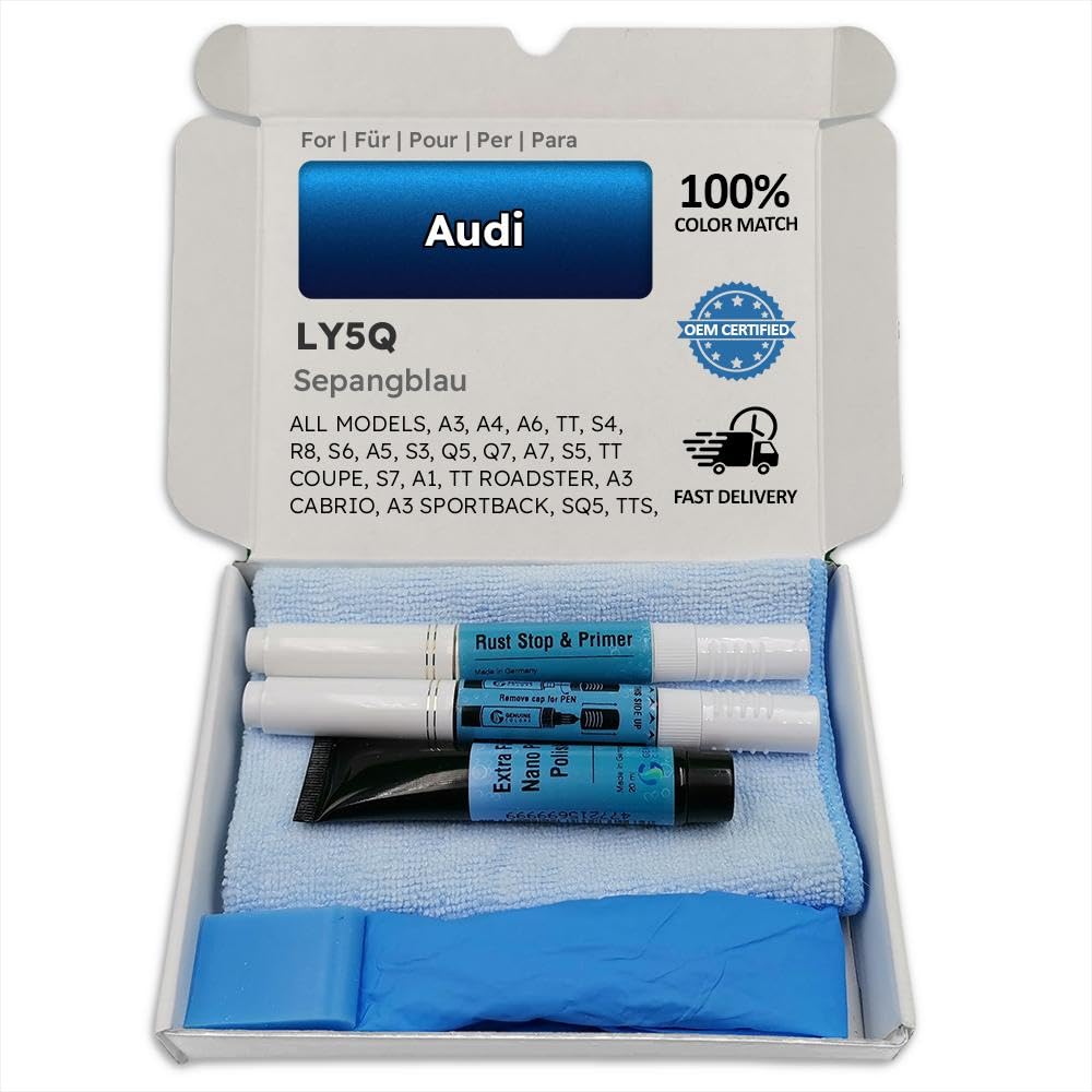 Genuine Colors Lackstift SEPANGBLAU LY5Q für Audi Blau A3 A4 A6 TT S4 R8 S6 A5 S3 Q5 Q7 A7 S5 Coupe S7 A1 Roadster Cabrio SPORTBACK SQ5 TTS RS6 RS7 RS5 RS SQ7 S1 RSQ3 RS-5 von Genuine Colors