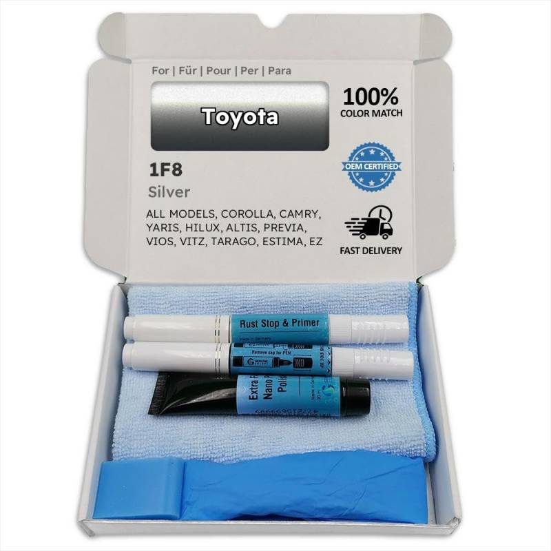 Genuine Colors Lackstift Silver 1F8 für Toyota Silber Corolla Camry Yaris HILUX ALTIS PREVIA VIOS VITZ TARAGO ESTIMA EZ von Genuine Colors