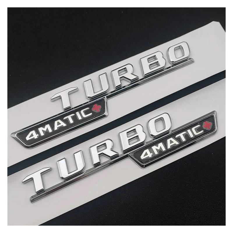 GeRRiT yzw6688 3D ABS Schwarz Logo Turbo 4MATIC Emblem Auto Kotflügel Abzeichen Turbo 4matic Aufkleber Kompatibel mit C117 W205 W204 W213 W212 Zubehör (Color : Chrome 2pcs) von GerRit