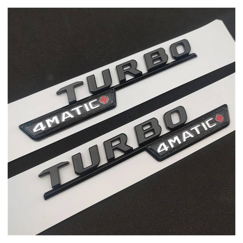 GerRit yzw6688 3D ABS Schwarz Logo Turbo 4MATIC Emblem Auto Kotflügel Abzeichen Turbo 4matic Aufkleber Kompatibel mit C117 W205 W204 W213 W212 Zubehör (Color : Glossy Black 2pcs) von GerRit