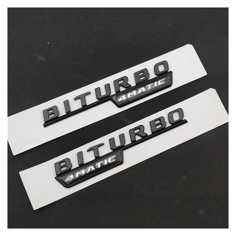 GeRRiT yzw6688 Schwarz 3D Chrom Auto Buchstaben Kofferraum Kotflügel Abzeichen BITURBO 4MATIC Emblem Logo Aufkleber Kompatibel mit C43 / W205 W204 Zubehör (Color : Fender Black 2pcs) von GerRit