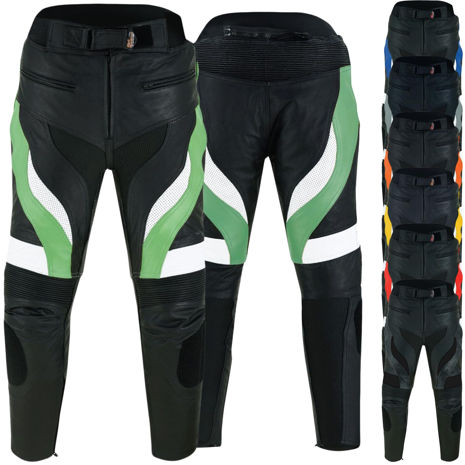 German Wear, Motorradhose Motorrad Biker Racing Lederhose Schwarz/Grün, Größe:54 von German Wear