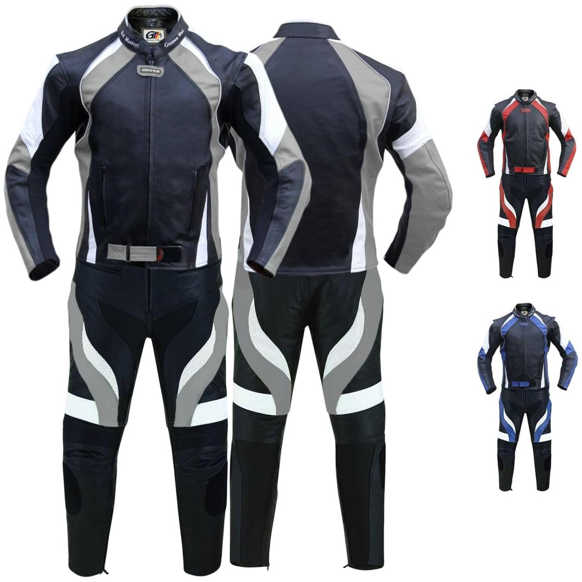 German Wear 2-teiler Motorradkombi Biker lederkombi aus Rindsleder, 60/4XL, Grau von German Wear