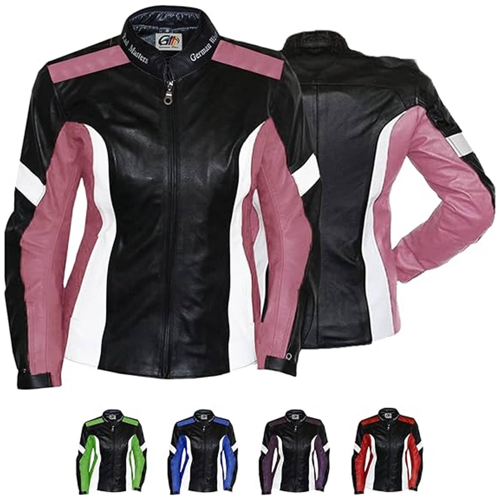 German Wear Damen Lederjacke Motorradjacke L Schwarz/Rosa/Weiß von German Wear