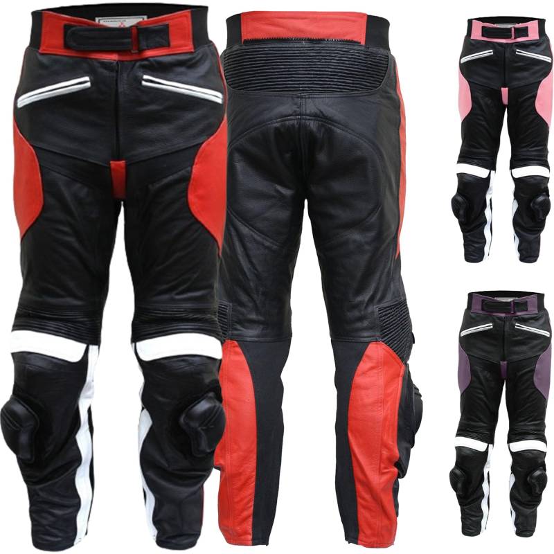 German Wear Damen Motorradhose Motorrad Biker Racing Lederhose Rindsleder, Rot, 46/3XL von German Wear