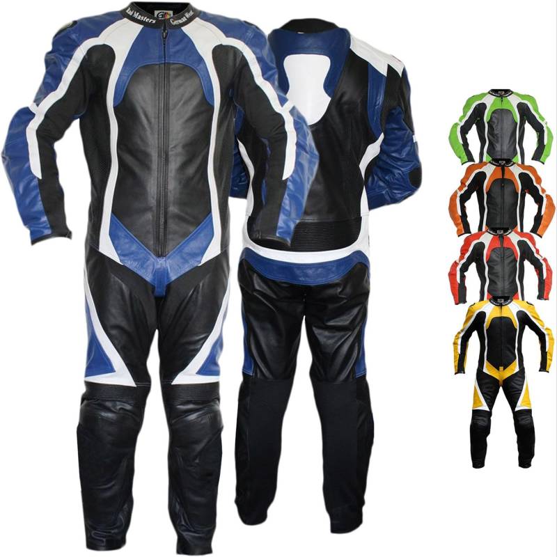 German Wear Einteiler Motorradkombi Lederkombi aus Büffelleder echtleder Kombi, 62/5XL, Farbe:Blau von German Wear