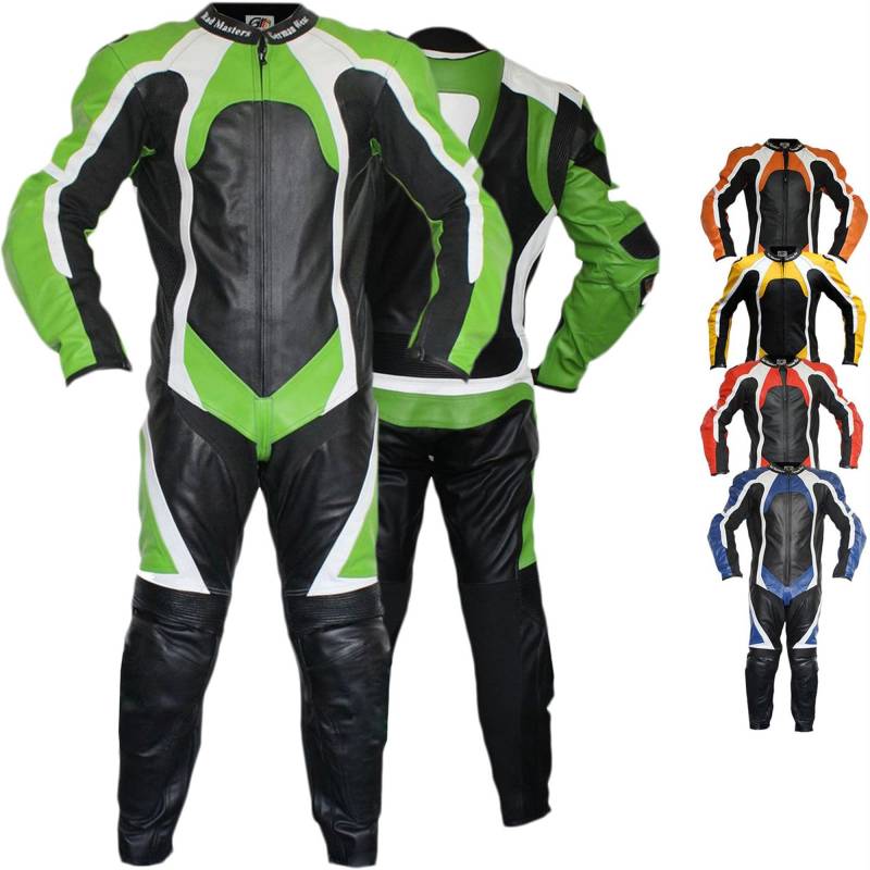 German Wear Einteiler Motorradkombi Lederkombi aus Büffelleder echtleder Kombi, 62/5XL, Farbe:Grün von German Wear