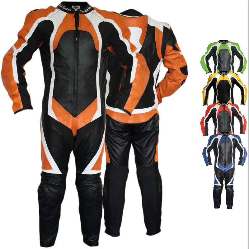 German Wear Einteiler Motorradkombi Lederkombi aus Büffelleder echtleder Kombi, 62/5XL, Farbe:Orange von German Wear