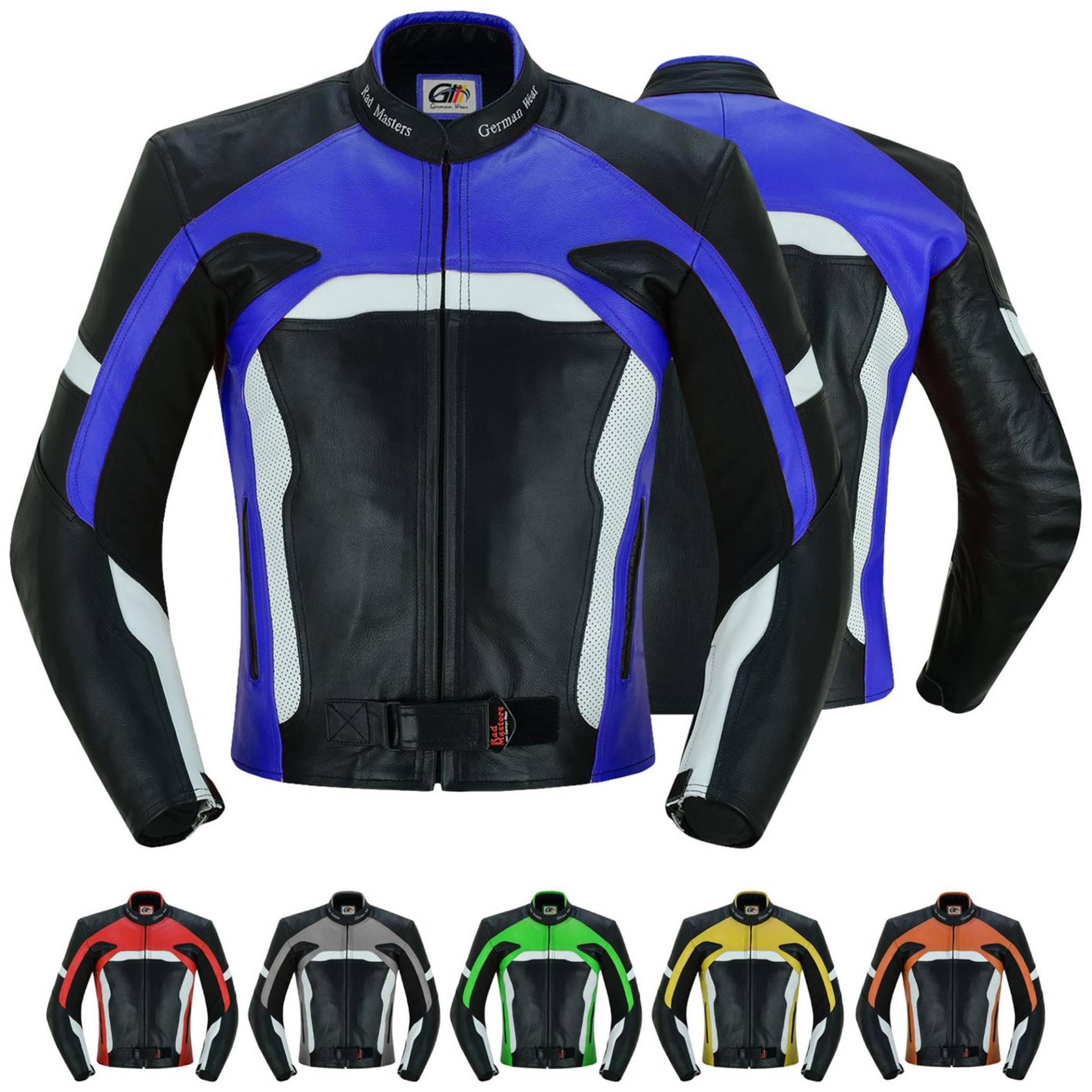 German Wear Herren Motorradjacke Lederjacke mit Protektoren, Frabe:Dunkelblau;Größe:XS von German Wear