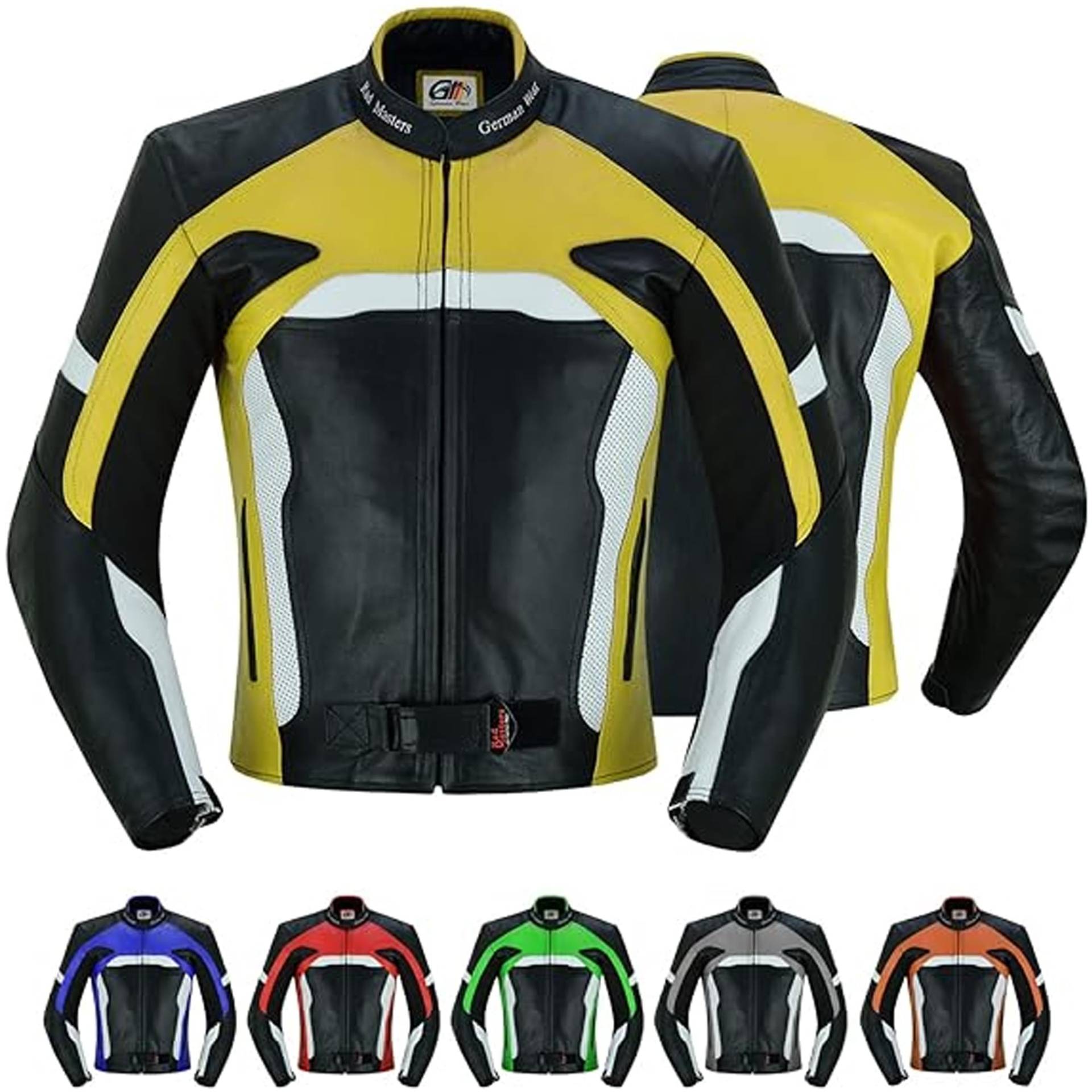 German Wear Herren Motorradjacke Lederjacke mit Protektoren, Frabe:Gelb;Größe:L von German Wear