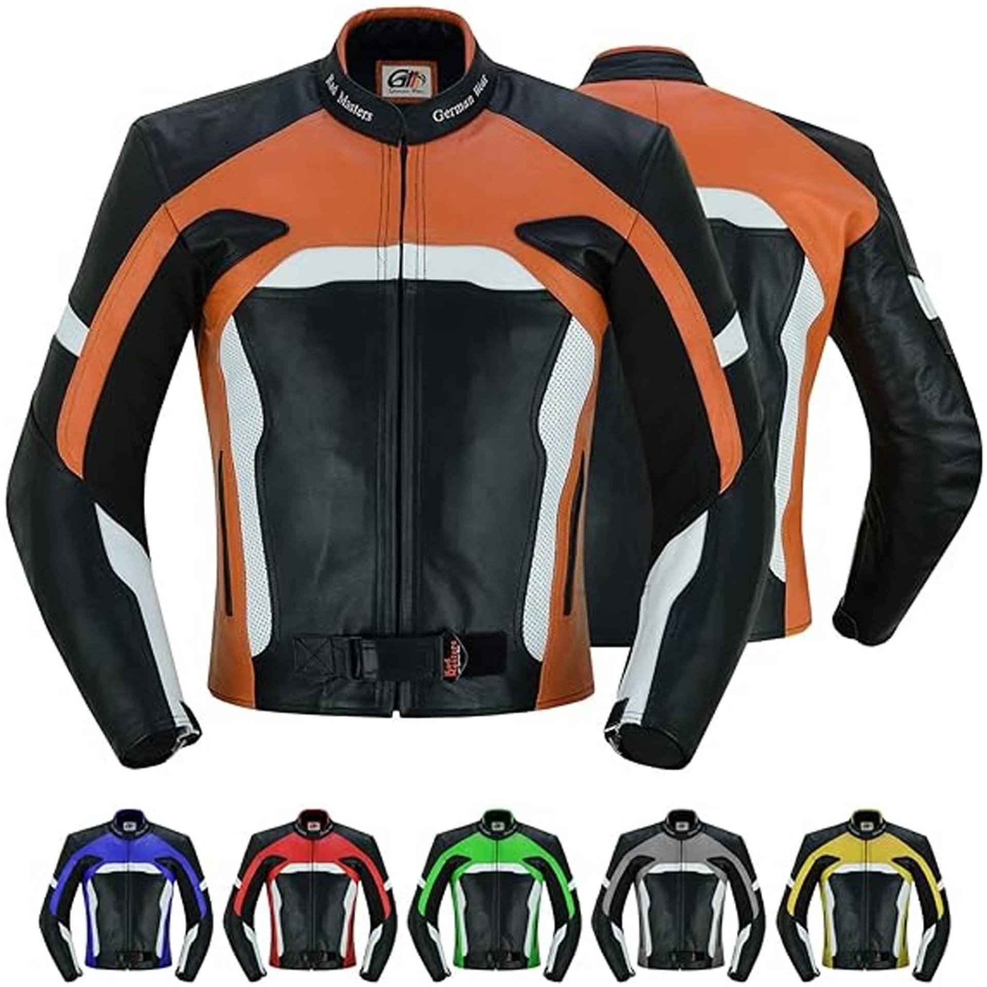 German Wear Herren Motorradjacke Lederjacke mit Protektoren, Frabe:Orange;Größe:S von German Wear