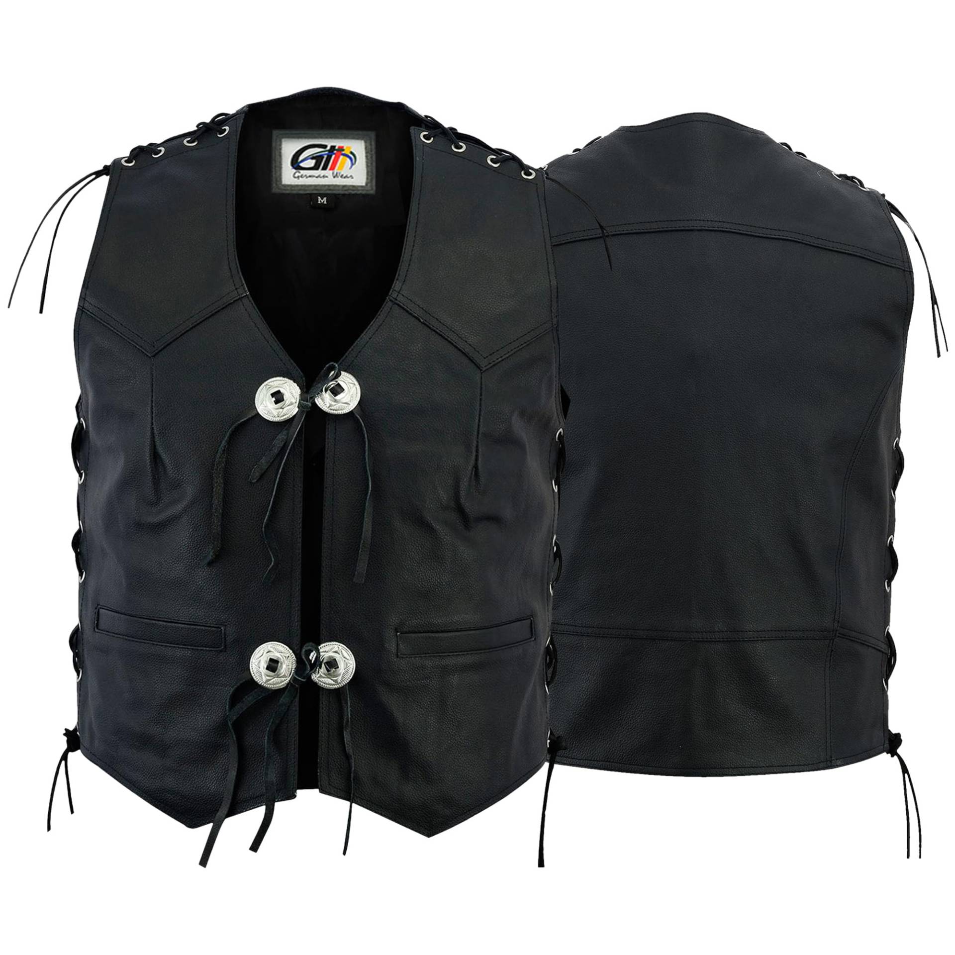 German Wear Leder Motorrad Kutte Conchoweste Bikerweste Motorradweste Weste schwarz, Größe:4XL von German Wear