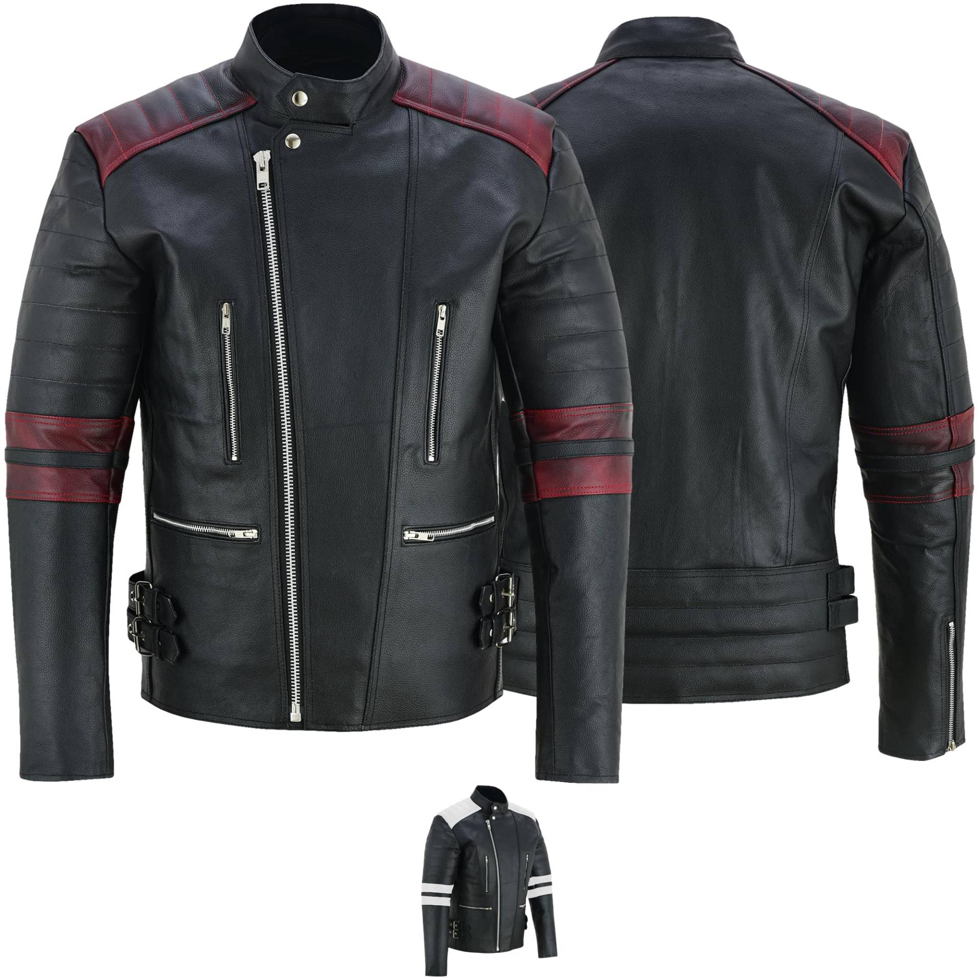 German Wear Leder Motorradjacke Oldschool Retro, Schwarz/Rot, 48 von German Wear