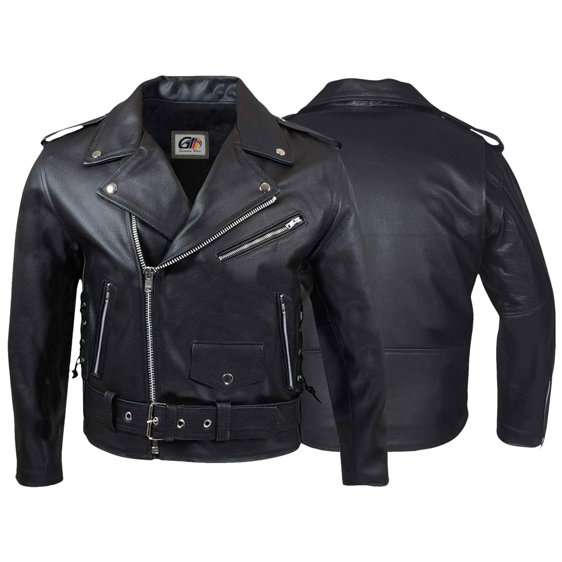 German Wear Lederjacke Motorradjacke Rockabilly Chopper Jacke mit Seitenschnürung, Schwarz, 50/M von German Wear