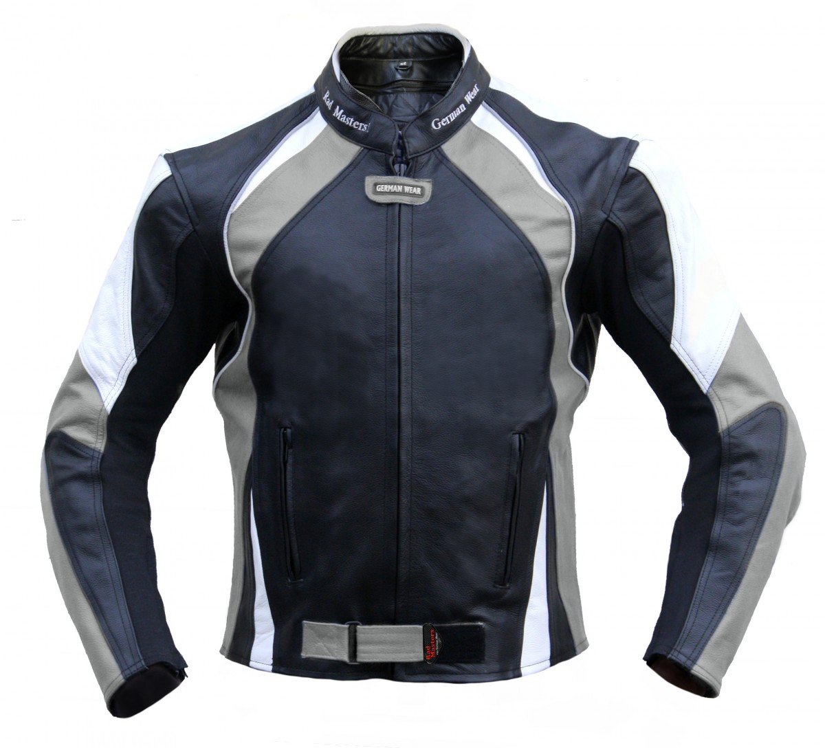 German Wear Lederjacke Motorradjacke Chopperjacke aus Rindsleder Kombijacke, Schwarz/Grau/Weiss, 52 von German Wear