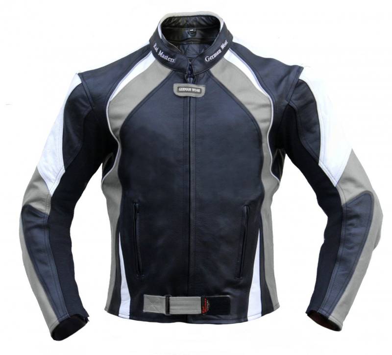 German Wear Lederjacke Motorradjacke Chopperjacke aus Rindsleder Kombijacke, Schwarz/Grau/Weiss, 54 von German Wear