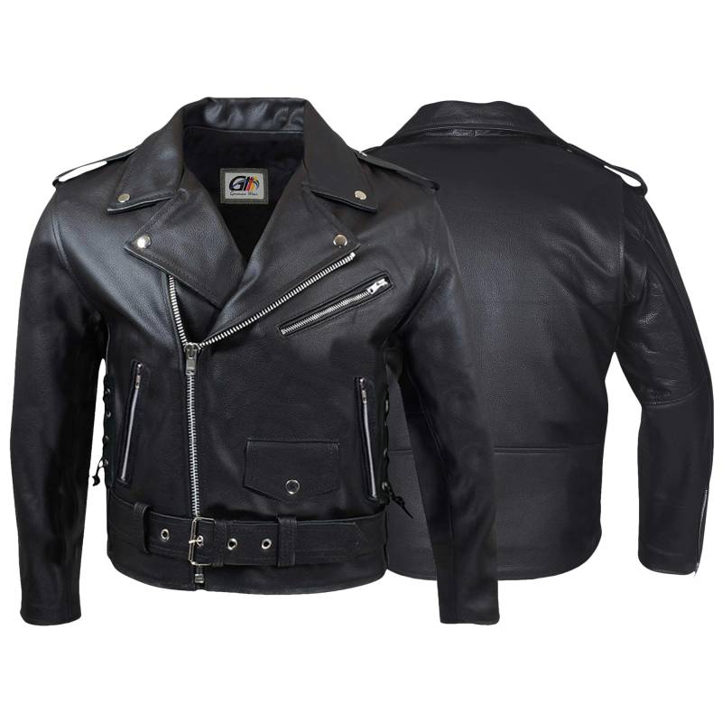 German Wear Lederjacke Motorradjacke Rockabilly Chopper Jacke mit Seitenschnürung, Schwarz, 52/L von German Wear