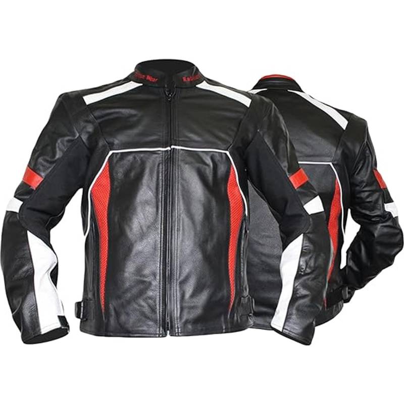 German Wear Lederjacke Motorradjacke aus Rindsleder Kombijacke, Schwarz/Rot/Weiss von German Wear