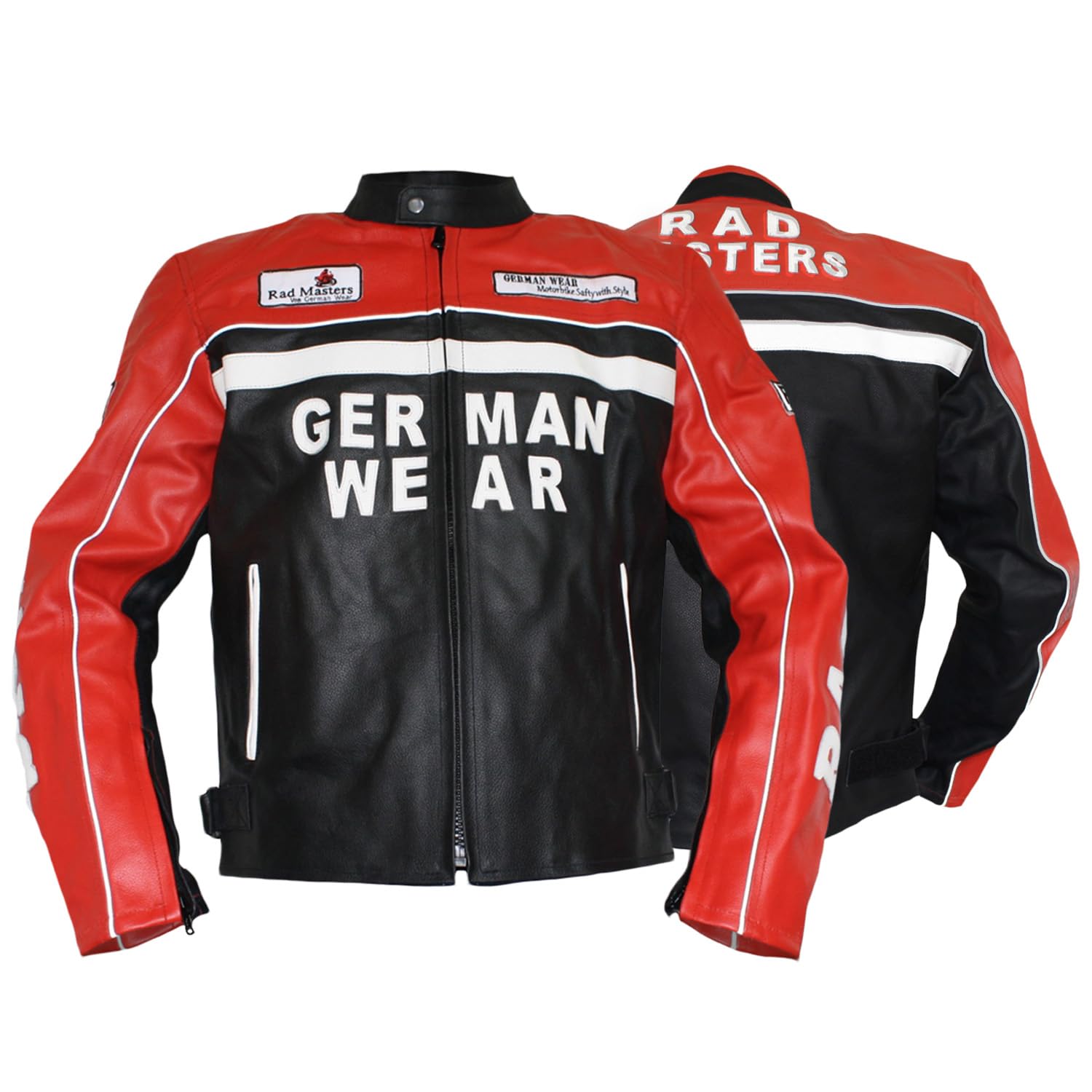 German Wear Motorrad Lederjacke Motorradjacke Biker Jacke mit Protektoren aus leder Schwarz/Rot - 3XL von German Wear