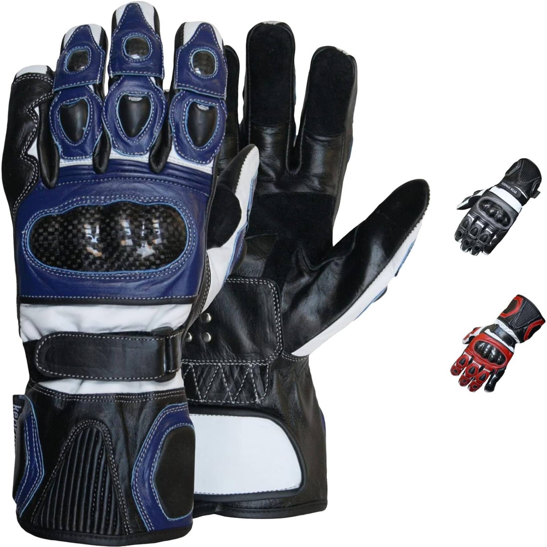 German Wear Motorradhandschuhe Motorrad Biker Handschue Lederhandschuhe in 3X Farben, Größe:11=XXL, Farbe:Blau von German Wear