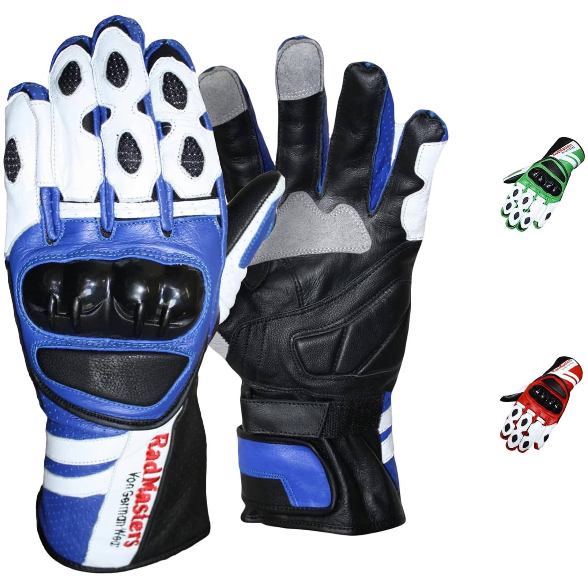 German Wear Motorradhandschuhe Motorrad Biker Handschuhe Lederhandschuhe, Größe:10=XL, Farbe:Blau von German Wear